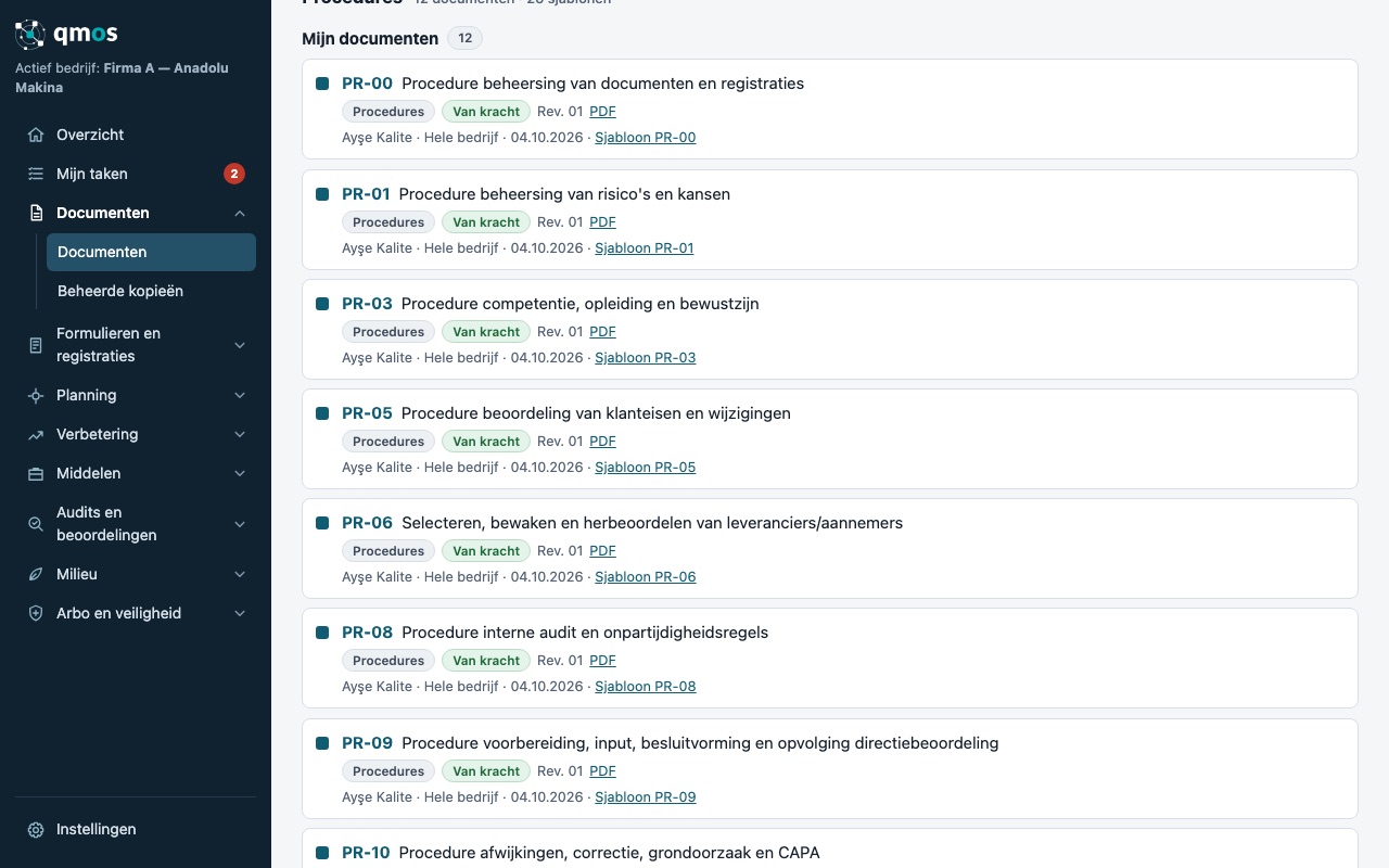 Documentenkast: mappen per soort en documenten